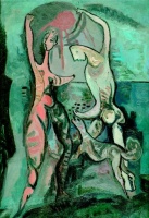 Zemplényi Magda (Budapest 1899 - Budapest 1960): Kutyával táncolók, 1947 körül