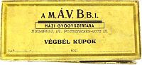 Végbélkúpok. Faltkarton, a M. Á. V. B. B. I. házi gyógyszertára