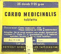 Carbo medicinalis tabletta. Faltkarton, Egyesült Gyógyszer-és Tápszergyár
