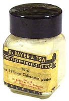 Chloramin puder. Porüveg, bakelit tetővel, Bayer és Tsa Gyógyszervegyészeti Gyár