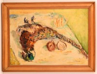 Olvashatatlan jelzéssel: Asztali csendélet fácánnal. Olaj, vászon, keretben, 50×70 cm