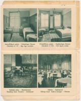 Tátra, kinyitható zárt levelezőlap, Hrebeniok sport szálló, a sikló vasút végállomása, szoba belsők, dohányzó, étterem / foldable PS-cover card, sport hotel, funicular railway station, room interiors, smoking room, restaurant