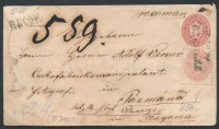 ~1864 5kr díjjegyes boríték 3 x 5kr díjkiegészítéssel ajánlott levélként Magyarországra / 5kr PS-cover with 3 x 5kr additional franking as registered cover to Hungary