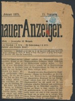 1875 Újság címlap előérvénytelenített hírlapilleték bélyeggel