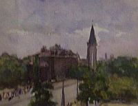 Emőd Aurél - Tájkép templommal