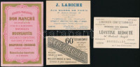 cca 1860-1880 4 dr ruhabolt reklám. Litho reklámkártyák / 4 litho clothing advertisment