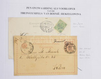 BOSZNIA HERCEGOVINA díjjegyes gyűjtemény 2 albumban, benne díjkiegészítések, bélyegzések, néhány képeslap. Nagyon tartalmas anyag, 190 db. / Original collection of 190 PS covers, cards, parcel cards etc. including additional frankings,