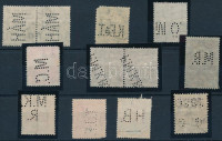 Kis összeállítás 1900-1916 közötti kiadású 12 db Turul céglyukasztással,közte elcsúszott lyukasztású értékekkel is (egy érték hiányos sarokkal/once corner fault)