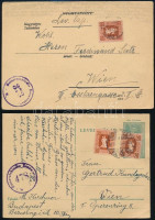 1946-1947 2 db levelezőlap Forint-fillér bélyegekkel bérmentesítve, mindkettő osztrák cenzúra bélyegzéssel