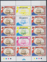 1988 Baráti szerződés Tonga és az USA között 15-ös ívdarab, benne 5 db színpróbanyomat Mi 1048