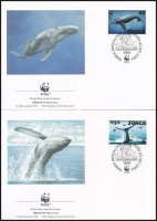 1996 WWF: Hosszúszárnyú bálna sor Mi 1400-1403 4 db FDC-n