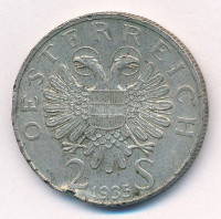 Ausztria 1935. 2Sch Ag 'Karl Lueger' T:2-,3 patina, phAustria 1935. 2 Schilling Ag 'Karl Lueger' C:VF,F patina, edge errorKrause KM#2855