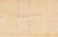 cca 1930-1931 Borsod-Miskolczi Hitelbank épületének villamos személy-teherfelvonó építéséhez készült tervrajza, Magyar Felvonó és Gépgyár Rt., bejegyzésekkel, pecsétekkel, hajtott, szakadt, 68x64 cm