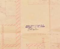 cca 1930-1931 Borsod-Miskolczi Hitelbank épületének villamos személy-teherfelvonó építéséhez készült tervrajza, Magyar Felvonó és Gépgyár Rt., bejegyzésekkel, pecsétekkel, hajtott, szakadt, 68x64 cm