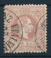 1867 50kr rózsabarna, hibátlan állapotban, nagyváradi pénzutalvány bélyegzéssel (180.000)