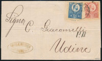 1872 Réznyomat 5kr + képbe fogazott 10kr levélen Olaszországba 'FIUME' - 'UDINE' Certificate: Barabássy