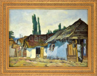 Dezső jelzéssel: Falusi utca (Erdély?). Olaj, vászon, javított, sérült (szakadással). Dekoratív fakeretben. 60x80 cm