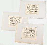 cca 1750 össz. 3 db francia nyelvű geometriai tábla. Rézmetszet, papír. Jelzés nélkül. Paszpartuban. 17,5x20 cm