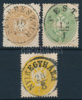 1863 2kr, 3kr és 15kr álló bélyegzésekkel, hibátlanok (35.500)