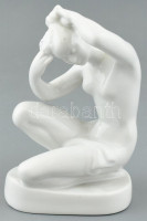 Női akt,fehér mázas porcelán, jelzés nélkül, vaspötty, kopott. m: 14,5cm