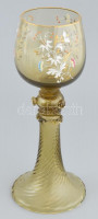 5db régi Römer pohár, fújt üveg, zománcfestett virágmotívumokkal, aranyozva, 1930 körül, hibátlan, m: 19,5 cm