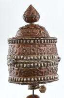 Tibeti imamalom. Réz,, fa, festett, papír. 25 cm