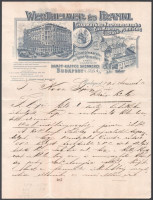 1901 Bp., Wertheimer és Frankl Gyarmatáru Nagykereskedés, Első Magyar Gőzkávé Pörkölde fejléces levélpapírjára írt levél, rajta az üzlet és gyár látképével