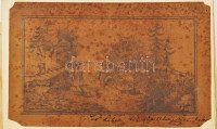 cca 1830-1850 Emlékkönyv dekoratív mappában, Magyar és német nyelven, rajzokkal. Mappa bőr és bársony, igényesen restaurált 23x15 cm