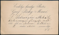 1871 gróf pécsújfalusi Péchy Manó (1813-1889) főispán, kamarás, erdélyi kormánybiztos meghívója zetelaki Sebestyén Mihály (1839-1928) Kolozsvmegyei főügyész részére