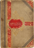 1883 Emlékkönyv sok bejegyzéssel, rajzokkal, litho matricákkal, aranyozott félvásozn kötésben