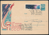 Jurij Alekszejevics Gagarin (1934-1968) szovjet űrhajós autográf aláírása alkalmi borítékon / Autograph signature of Yuriy Alekseyevich Gagarin (1934-1968) Soviet astronaut on special cover
