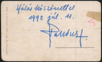 1992 Habsburg Ottó aláírása a Habsburg családot ábrázoló régi fotólapon (Pallas Nyomda), töréssel, 8,5x13,5 cm