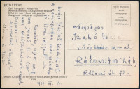 Johan Hugó (1890-1951) festő- és iparművész és felesége, Szabó Mária autográf aláírása egy Szabó József (1889-1955) műépítésznek, Szabó Mária testvérének küldött küldött képeslapon, 1937.III.27. datálással