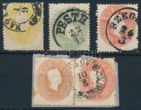 1861 2kr, 3kr, 5kr bélyegek és 5kr + 10kr kivágáson (21.100)