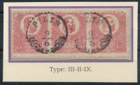 1871 Kőnyomat 5kr hármascsík kivágáson, III-II-IX típusok 'PILIS' (min 21.000) (Gudlin 100 p)