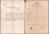 1896-1949 3 db judaika témájú irat (levél az izraelita nőegyletnek, anyakönyvi kivonat, stb.)