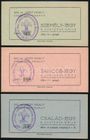 1939 3 db cserkész bálra szóló számozott jegy, 929. sz. 'Szent Mihály' cserkészcsapat parancsnoksága, Rákosszentmihály bélyegzőjével,