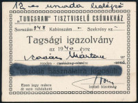 1940 Tungsram csónakház igazolványa