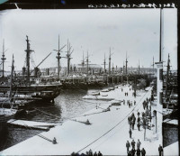 1916 I. világháborús hadihajó, a Polai kikötő 5 db üveg negatív, sztereofotó klf méretben / 5 glass negatíves of World War I battleships.