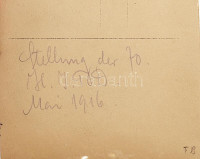 cca 1915 I. világháborús front fotók 4 db fotólap, feliratozva, egyik sarka sérült
