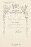 1916 Főhadnagyi kinevezés, báró Hazai Samu (1851-1942) honvédelmi miniszter nyomtatott aláírásával, szárazpecséttel, díszes oklevélen, hajtott, 48x31,5 cm