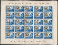 1947 Roosevelt 30f 25-ös teljes ív (50.000) (szokásos ráncok / usual creases)