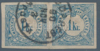 1889 Hírlapilleték bélyeg 1kr pár álló Kr vízjellel!! Nagyon ritkán látható összefüggésben, RRR!