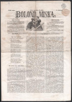 1860 Bolond Miska I. évf. 11. sz., 1860. aug. 12., szerk.: Tóth Kálmán. Pest, Emich Gusztáv, 4 p., néhány szakadással, foltokkal