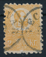 1871 Kőnyomat 2kr narancs, javított fogazással és alul javítva 'PÉCSVÁR' (Gudlin 100 p) (23.500) (repaired stamp and perforation)