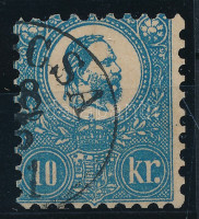 1871 Kőnyomat 10kr sötétkék, elfogazott, hibátlan, javított fogazású bélyeg (29.000)