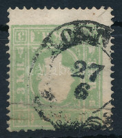 1858 3kr zöld 'ROSN(YÓ)' (törések / folds)