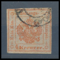 Ausztria Lombardo-Venetia 1858 Hírlapilleték 4kr Mi 3 (Mi EUR 3.200,-) (garancia nélkül / no guarantee)