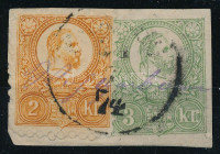 1871 Réznyomat 2kr 3kr díjjegyes kivágáson kézírásos és bélyegzős érvénytelenítéssel