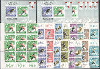 Aden Mahra State 1967 6 db Téli olimpia, Grenoble (1968) fogazott és vágott sor hatostömbökben + 6 db fogazott blokk Mi 39 A+B - 47 A + B + Mi 4 A (Mi EUR 225.-)